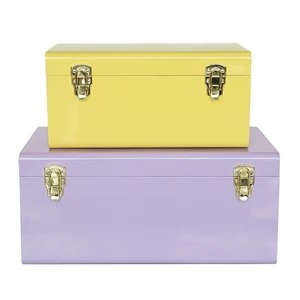 Set of 2 Yellow and Purple Metal Storage Trunks Decorative Trunk Metal for Home Hotel Decoration Gift