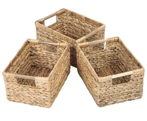 Natural Water Hyacinth Storage Basket with Handle, Rectangular Wicker Basket for Organizing, Decorative Wicker Storage Basket