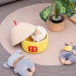 Multi-Functional Home Decor Storage Basket Cute Creative Cotton Woven Style House-Shaped Lid Suitable Living Room Bedroom