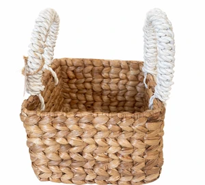 AYRA S Handwoven Water Hyacinth Basket With White Macrame Handles Natural Storage Basket Eco Friendly Home Decor Boho Organizer