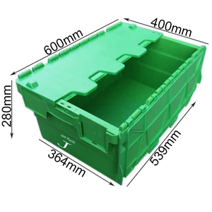Custom Size Plastic Crate Stacking & Nesting Plastic Moving Box Attached Lid Tote Box Storage Container Turnover Crate with Lid