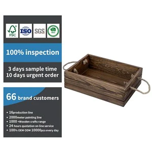 Hot Selling High Quality Rustic Brown Wooden Decorative Storage Organizer with Rope Handle