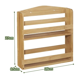 2-Tier American Bamboo Durable Multifunctional Spice Rack for Kitchen Organizer Dining Room Display Pantry Storage Wall Mounted