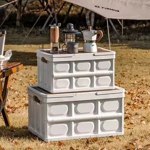 Collapsible Plastic Picnic Storage Container Waterproof Outdoor Folding Storage Box Wooden Plastic Storage Bins Boxes