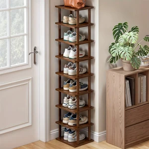 9 Layers Bamboo Modern Multifunction Customizable Capacity Rectangle Shoe Rack Tall Narrow Vertical Organizer for Living Room