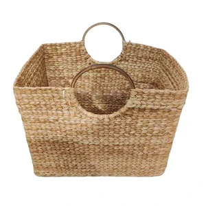 Handmade Woven Storage Picnic Food Basket Folding Cloths Laundry Basket Straw Wicker Rattan Seagrass Belly Garden Plants Basket