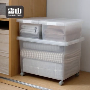 SHIMOYAMA Transparent Large Size Multiple Uses Frosted PP Matte Storage Boxes Plastic Tub Crate on Wheels