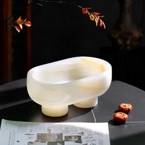 Nordic Luxury White Marble Ornament High-End Designer Showroom Tabletop Fruit Tray Storage Plate
