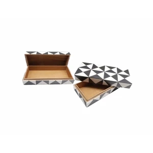 Set of 2 Modern Elegant Handcrafted PP Plastic Decorative Storage Boxes Black & White Geometric Pattern Multipurpose Organizer