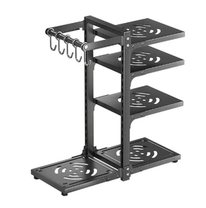 Modern Heavy Duty 5-Layer Metal Kitchen Rack Rustproof Countertop Pot Pan Organizer Space Saving Adjustable Cabinet Shelf