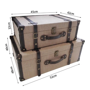 Fabric Linen Storage Decorative Trunk Organizer Storage with Leather Decoration