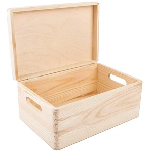 Creative Deco Polished Large Wooden Storage Box with Hinged Lid for Holiday Decoration & Gift
