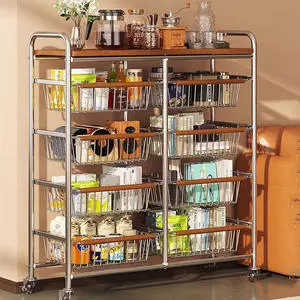 Modern Kitchen Storage Rack Can Be Extended Durable Metal Cart with Multiple Layers Space-saving Design