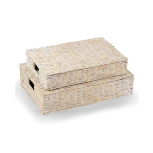 Wholesale Set of 2 Rectangle Decorative Water Hyacinth Storage Boxes with Lids Eco-Friendly Rustic Organizers Home Decor Vietnam