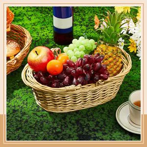 Handwoven Willow Picnic Basket Set Natural Wicker Storage Baskets with Handles for Fruit Bread Gift Organizer Home Decor