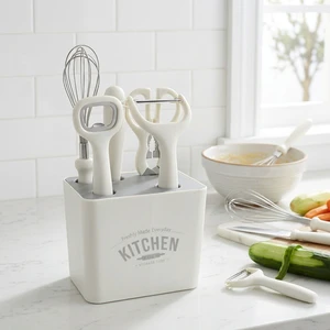 Kitchen Gadget Set Storage Holder Peeler Whisk Bottle Opener Fruit Knife Prep Cooking Utensil Organizer Metal Dishwasher Safe