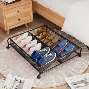 Simple Carbon Steel Folding Shoe Rack Bed Bottom Storage Rack Multifunctional Mesh Pulley Portable Hole-Free Bedroom Living Room