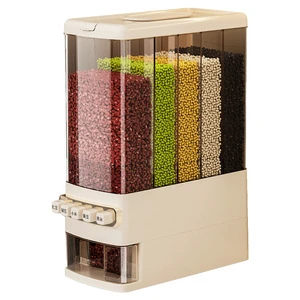 Large Capacity Plastic Grain Bucket Compartments Five-Grain Storage Box Push-Button Insect-Proof Rice Jar Storage Dispenser