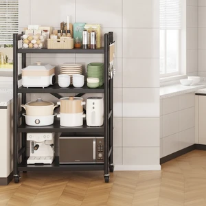Mobile Metal Lacquer Finish Foldable Collapsible 5-Layer Durable Eco-Friendly Kitchen Storage Shelf Rack for Spice Food Storage