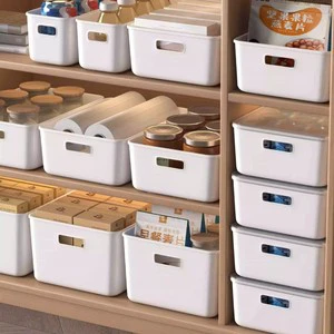 Stackable Plastic White Storage Container Bins with Handles for Home or Office Organization Storage Bin with Flat Lids