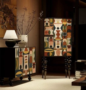 Modern Living Room Apartment Eco-friendly Wooden Storage Cabinet with Panel Design 4 Compartments