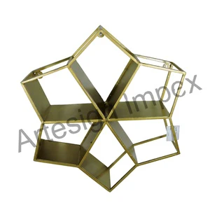 Modern Style Metal Wall Storage Shelves Antique Gold Finish for Home Restaurant Hotel Supermarkets Wall Decoration Organization