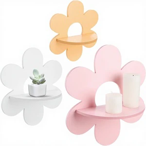 3 Pcs Daisy Flower Floating Shelves Boho Design Wall Mounted Hanging Display Stand Living Room Bathroom Bedroom