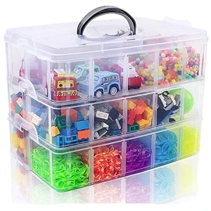 Durable 3-Tier Portable Clear Plastic Storage Box with Adjustable Pitch for Household Products Jewelry Storage Toy Organization