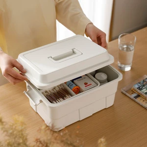 SHIMOYAMA Plastic Portable Craft Room Toolbox Box Multipurpose Medicine Organizer With Removable 3 Compartment Tray