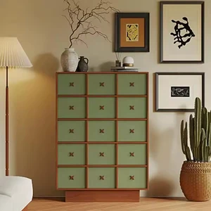 Solid Oak Storage Cabinet - Star Pattern Decor, Freestanding Organizer for Living Room with Ample Storage Space