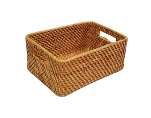 Hot Selling 2022 Classic Rectangular Rattan Wicker Basket with Two Handles for Kitchen Bathroom & Wardrobe Storage Made Vietnam