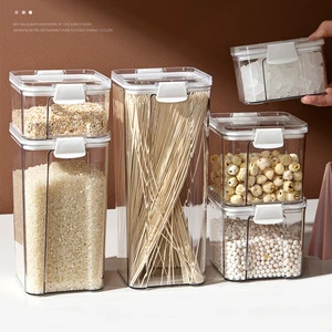 C390 Custom Logo Square Shape Pantry Container 1.3L Transparent Plastic Storage Canister Kitchen Food Organizer for Grains
