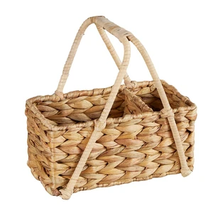Manufacturing High Quality Handwoven Natural Water Hyacinth Picnic Basket with Handles Wholesale From Vietnam Top Selling