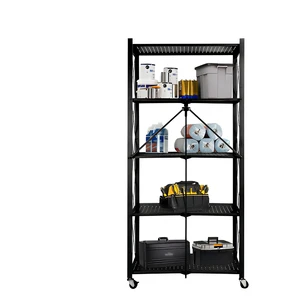 Metal Standing Type Folding Storage Rack with Wheels Home Kitchen & Bathroom Organizer
