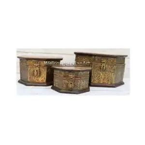 Handmade Wood and Brass Decorative Storage Boxes Model 1