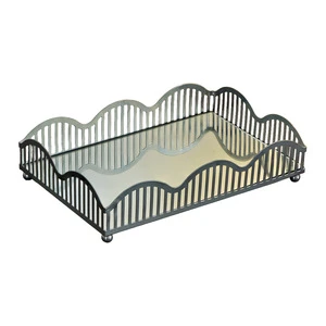 High Quality Light Luxury Metal Mirror Tray Decorative Storage Organizer for Cosmetics Fruits Tea Set Bathroom Vanity Home Decor