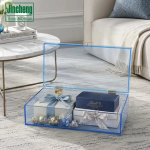 Blue Transparent Acrylic Storage Box with Gold Dragonfly Decorative Hardware for Home Decor Gift and Luxury Storage Display