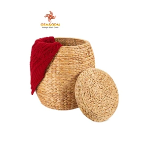 Boho Custom Multi-Functional Handmade Woven Water Hyacinth Seagrass Wicker Storage Laundry Baskets With Lid Living Laundry Room