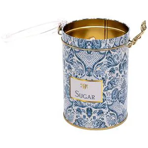 Azulejo-Inspired Blue White Decorative Pattern 1.1L Metal Storage Box Wire Clasp Transparent Lid Decorative Storage Box
