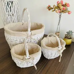 Handmade Open Weave Wicker Fruit/Bread Basket Natural Rattan for Daily Home Kitchen/Pantry Storage Organization