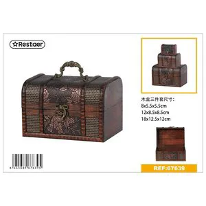 Set of 3 Wooden Decorative Storage Boxes 18x12.5x12cm-Gifts