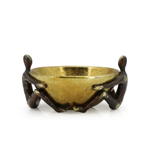 Resin Storage Tray Gold-leaf Bowl With Bronze Abstract Figure Statue for Home Decor