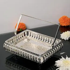 Antique Metal Serving Tray Handmade High Quality Light Weight Fancy Oval Shape Unique Table Top Storage Home Organization