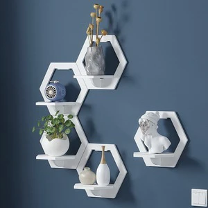 Wall-Mounted Decorative Hexagon Storage Rack PVC Floating Shelves Flower-Shaped Home Storage for Room Decor Rack Shelf