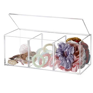 Custom Rectangle Clear Acrylic Divided Box Lucite Multi-purpose Desktop Storage Organizer With Lid