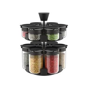 2-Tiered Portable 360 Rotating Spice Lazy Susan Rack Organizer With Glass Jars Modern Luxury For Kitchen Countertop