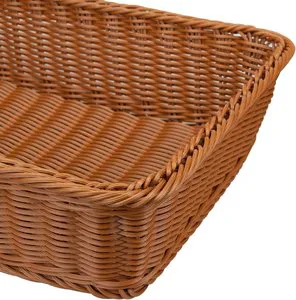 Wholesale Hand Weaved Poly Wicker Durable Fruit Basket Cheap 3-sides Wicker Plastic Rattan Supermarket Fruit Vegetable Basket