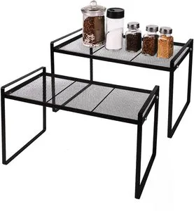 OEM ODM Stackable 2-Tier Metal Mesh Multifunctional Portable Durable Storage Organizer Racks for Kitchen Pantry Multi-Space Use
