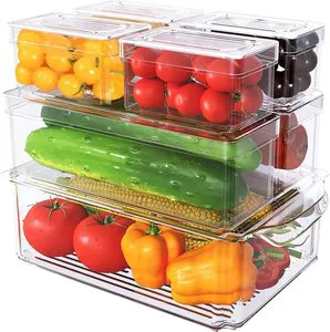 7 Pack Stackable Rectangle Injection-Molded Transparent Food Storage Refrigerator Organizer Fridge Containers with Lids