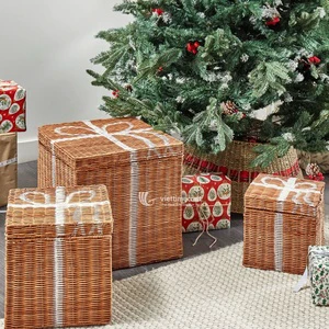 Wicker Rattan Rectangular Square And Round Wicker Boxes, Handmade Rattan Gift Baskets Vietnamese Handicraft Wholesale